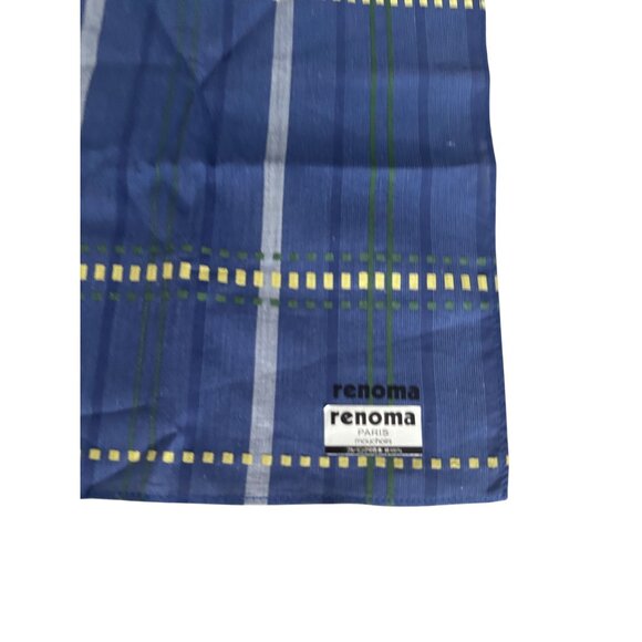 RENOMA Paris Blue Plaid 16" x 16" Cotton Scarf - Picture 3 of 5